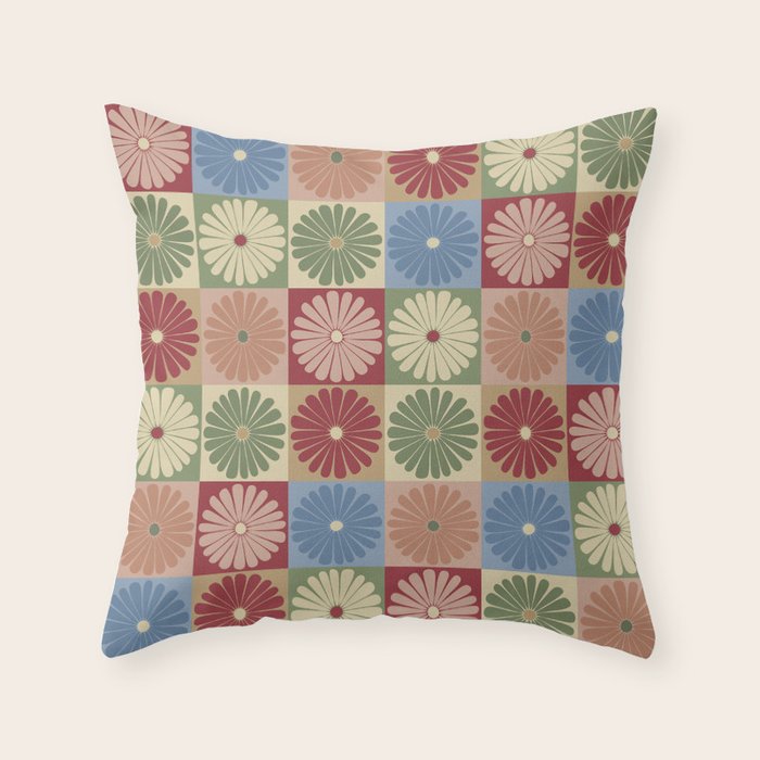 Retro Flowers Check Pattern XIX Throw Pillow Gallery Image 6