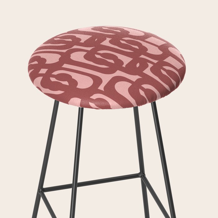Mid Century Modern Loops Pattern in Maroon and Pink Blush Stool Gallery Image 2