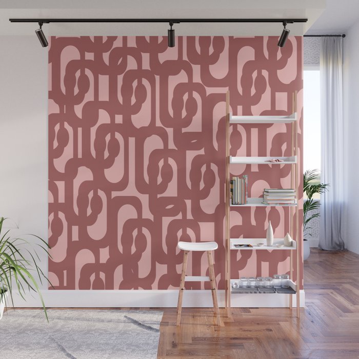 Mid Century Modern Loops Pattern in Maroon and Pink Blush Wall Mural Gallery Image 1