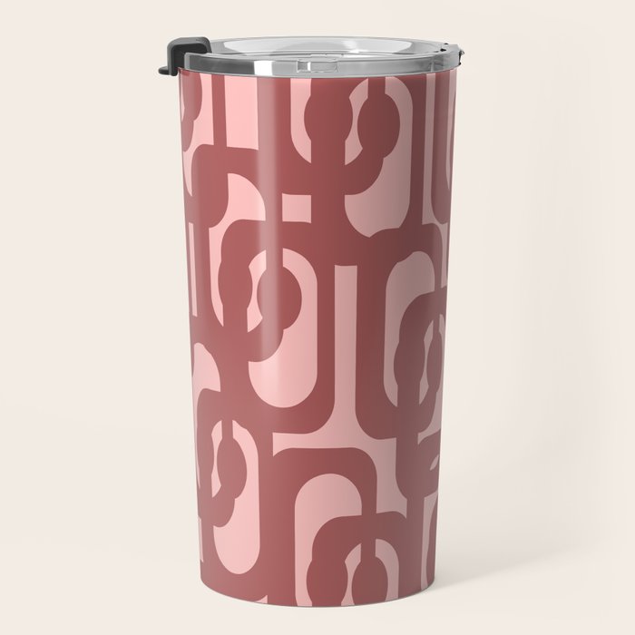 Mid Century Modern Loops Pattern in Maroon and Pink Blush Travel Mug Gallery Image 3