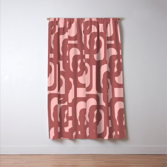 Mid Century Modern Loops Pattern in Maroon and Pink Blush Window Curtain Gallery Image 3
