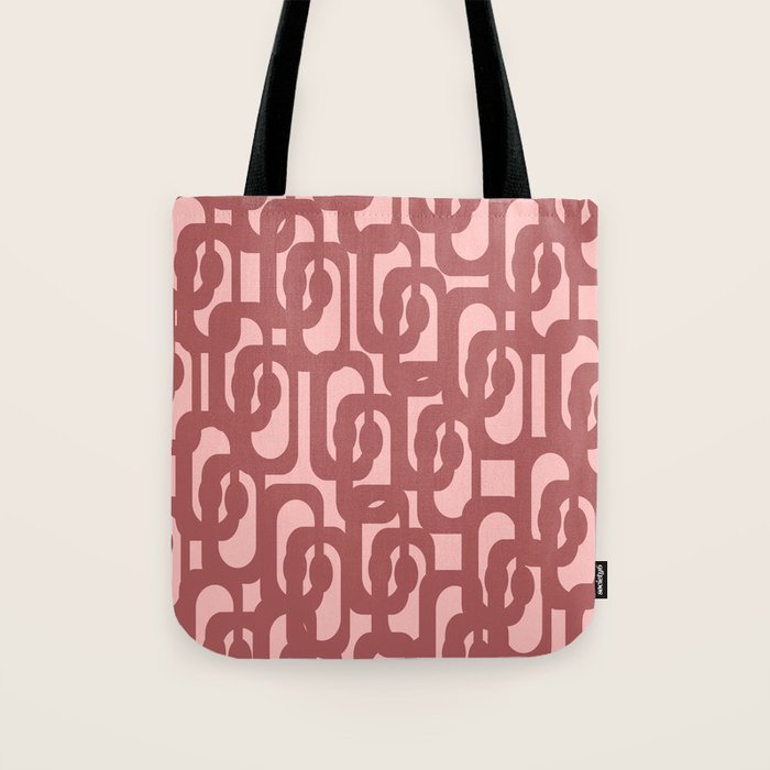 Mid Century Modern Loops Pattern in Maroon and Pink Blush Tote Bag Gallery Image 1