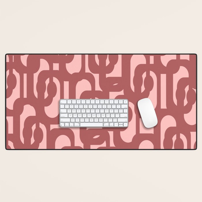 Mid Century Modern Loops Pattern in Maroon and Pink Blush Desk Mat Gallery Image 1