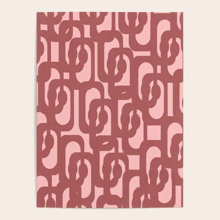 Mid Century Modern Loops Pattern in Maroon and Pink Blush Poster Gallery Image 4