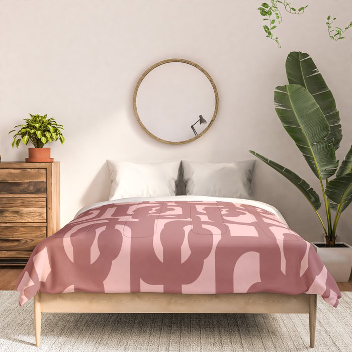 Mid Century Modern Loops Pattern in Maroon and Pink Blush Comforter Gallery Image 3