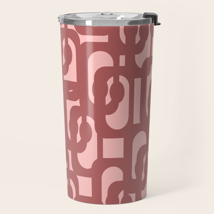 Mid Century Modern Loops Pattern in Maroon and Pink Blush Travel Mug Gallery Image 2