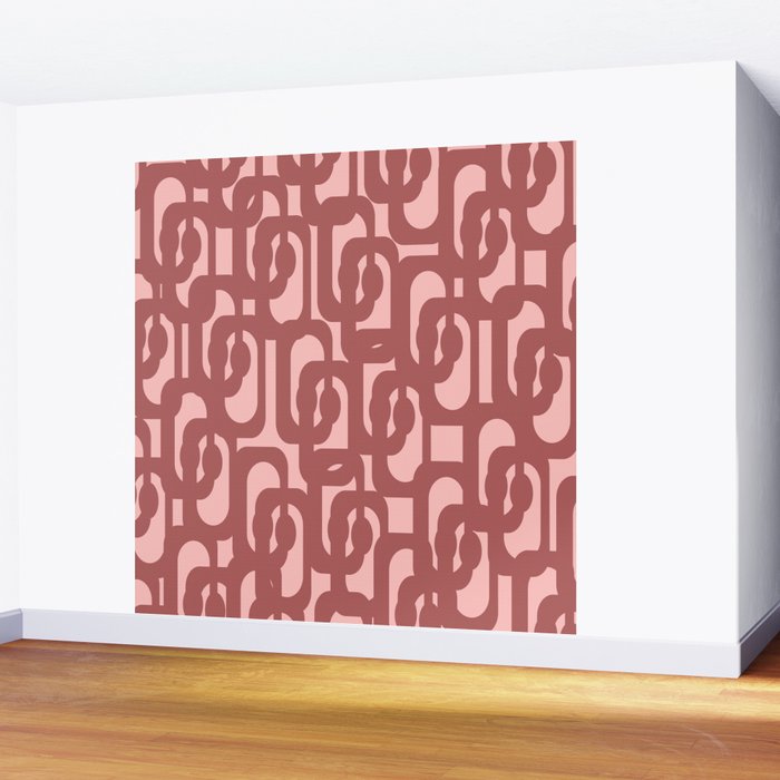 Mid Century Modern Loops Pattern in Maroon and Pink Blush Wall Mural Gallery Image 2