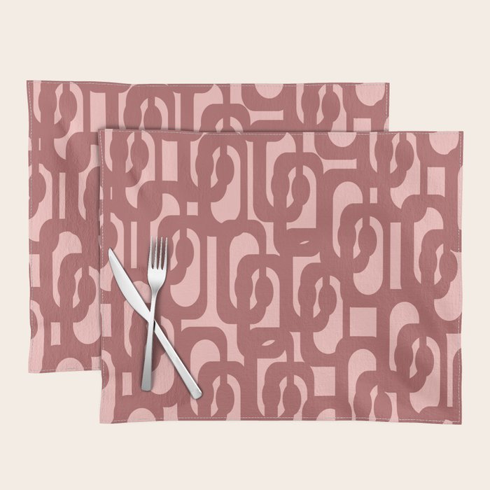 Mid Century Modern Loops Pattern in Maroon and Pink Blush Placemat Gallery Image 1