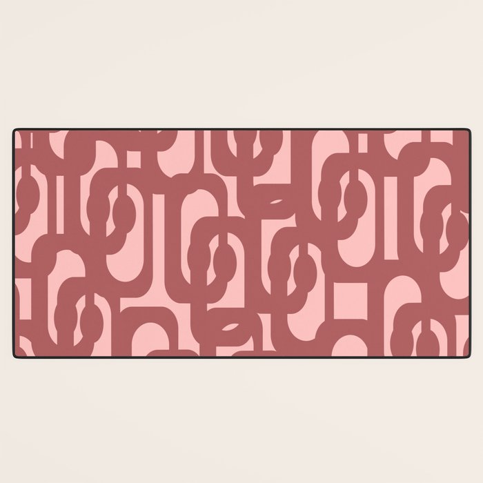 Mid Century Modern Loops Pattern in Maroon and Pink Blush Desk Mat Gallery Image 3