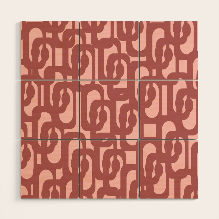 Mid Century Modern Loops Pattern in Maroon and Pink Blush Wood Wall Art Gallery Image 1