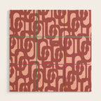 Mid Century Modern Loops Pattern in Maroon and Pink Blush Wood Wall Art Gallery Image 1