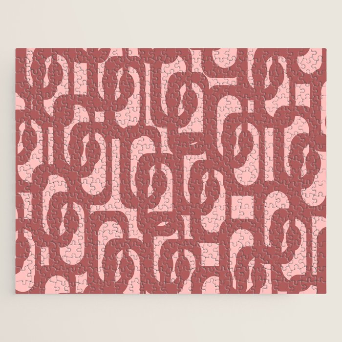 Mid Century Modern Loops Pattern in Maroon and Pink Blush Jigsaw Puzzle Gallery Image 1