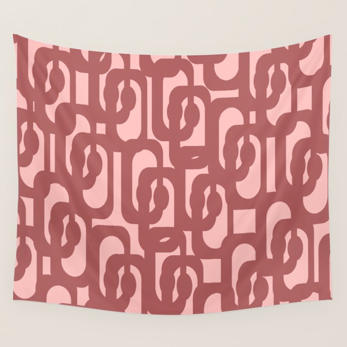 Mid Century Modern Loops Pattern in Maroon and Pink Blush Wall Tapestry Gallery Image 4