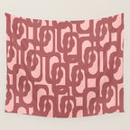 Mid Century Modern Loops Pattern in Maroon and Pink Blush Wall Tapestry Gallery Image 4