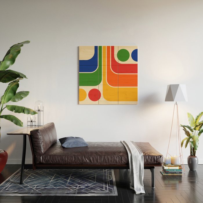 Retro 70s Stripe Colorful Rainbow 872 Primary Colors Wood Wall Art Gallery Image 2