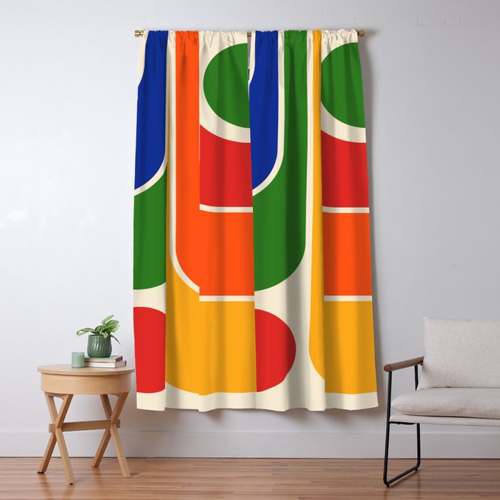 Retro 70s Stripe Colorful Rainbow 872 Primary Colors Window Curtain Gallery Image 5