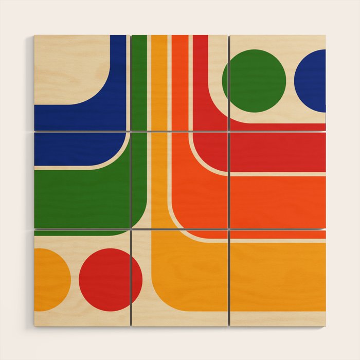 Retro 70s Stripe Colorful Rainbow 872 Primary Colors Wood Wall Art Gallery Image 1