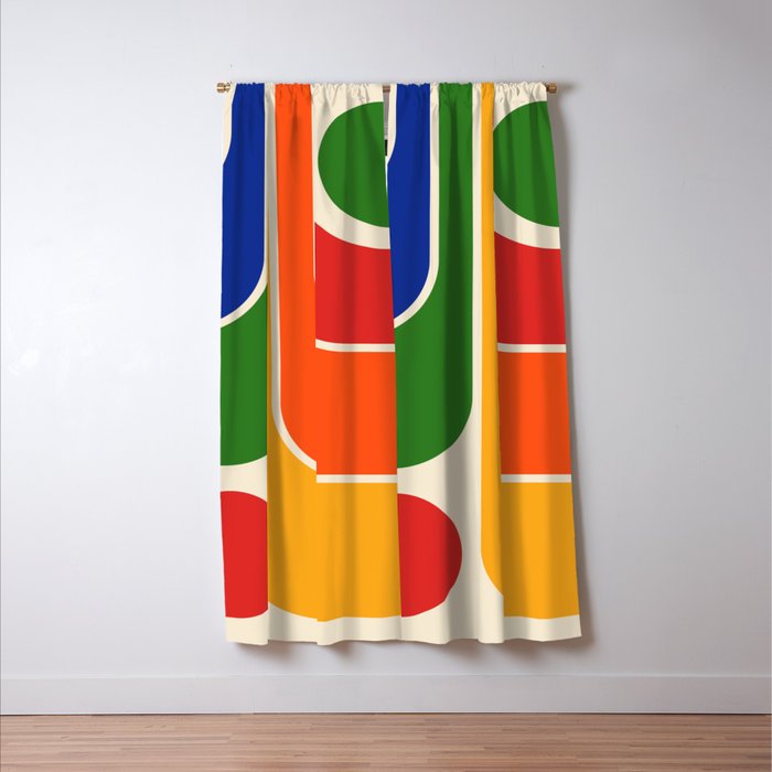 Retro 70s Stripe Colorful Rainbow 872 Primary Colors Window Curtain Gallery Image 3