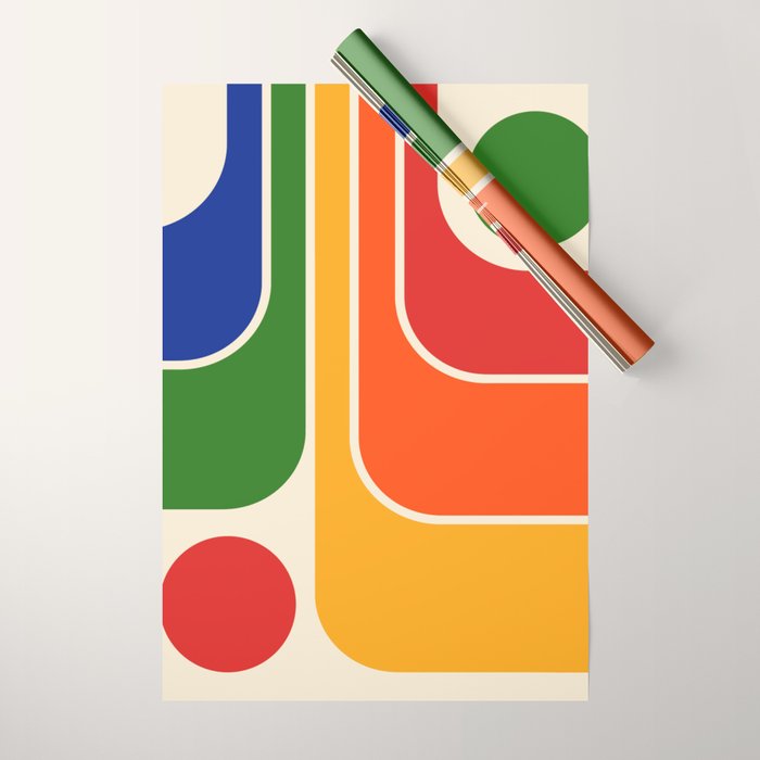 Retro 70s Stripe Colorful Rainbow 872 Primary Colors Wrapping Paper Gallery Image 1