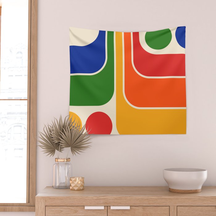 Retro 70s Stripe Colorful Rainbow 872 Primary Colors Wall Tapestry Gallery Image 2