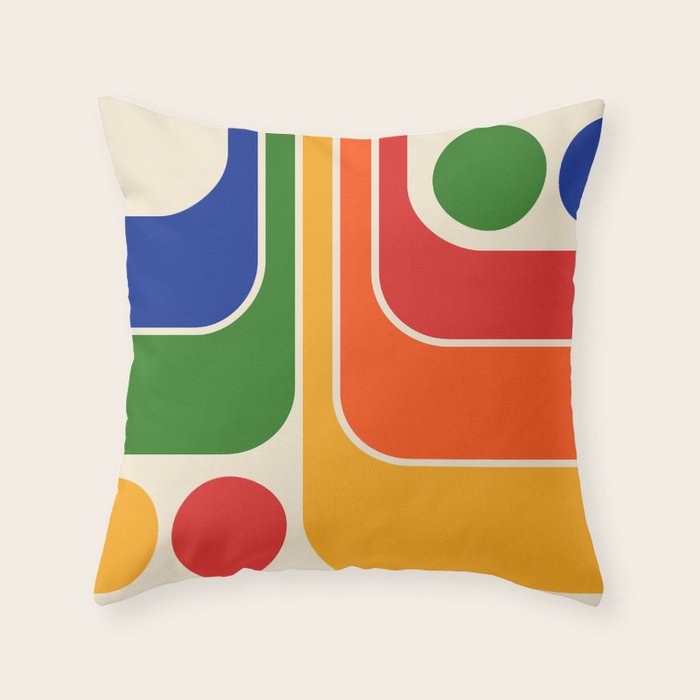 Retro 70s Stripe Colorful Rainbow 872 Primary Colors Throw Pillow Gallery Image 1