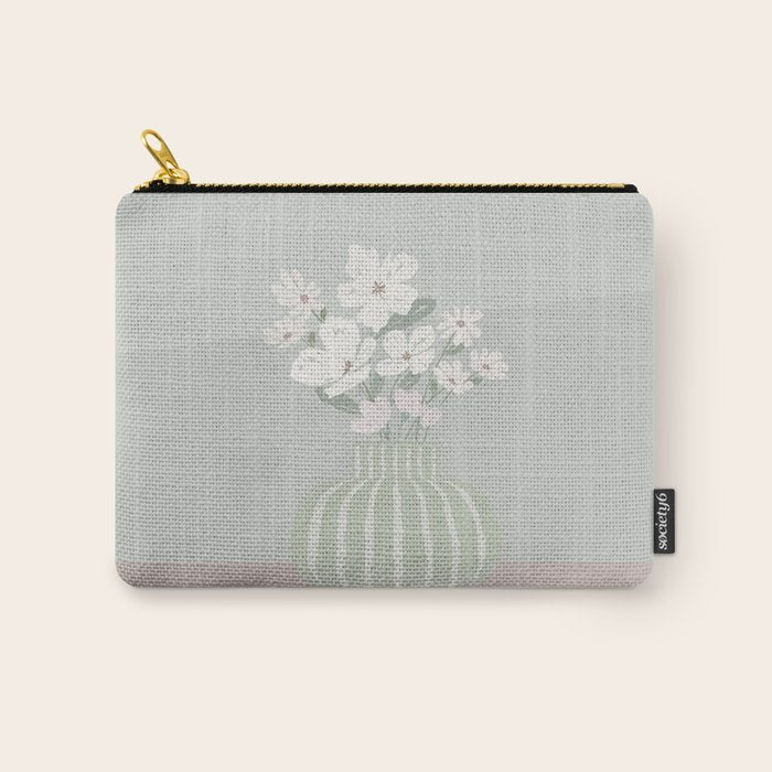 Wildflower bouquet in vase illustration - muted green, dusty pink and beige flowers Carry All Pouch Gallery Image 1