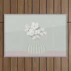 Wildflower bouquet in vase illustration - muted green, dusty pink and beige flowers Outdoor Rug Gallery Image 1