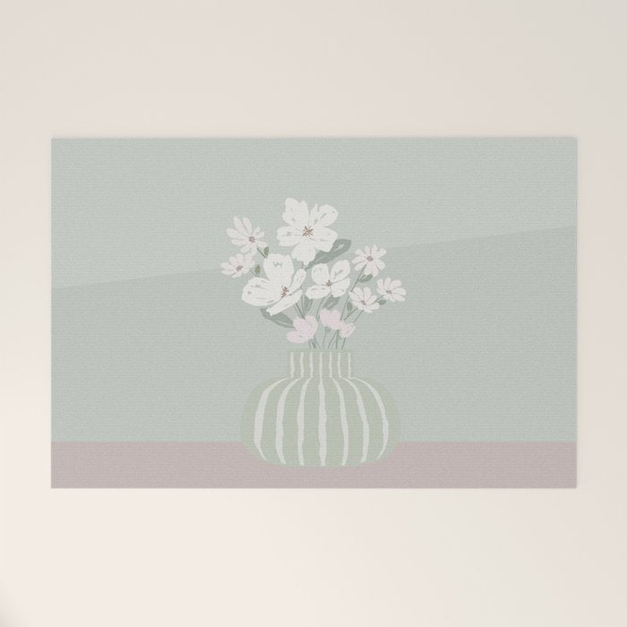 Wildflower bouquet in vase illustration - muted green, dusty pink and beige flowers Welcome Mat Gallery Image 1