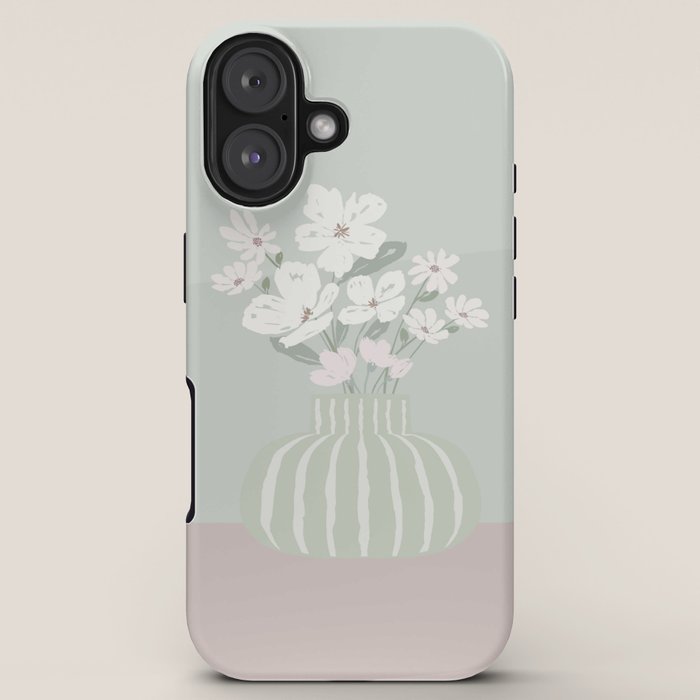 Wildflower bouquet in vase illustration - muted green, dusty pink and beige flowers iPhone Case Gallery Image 5