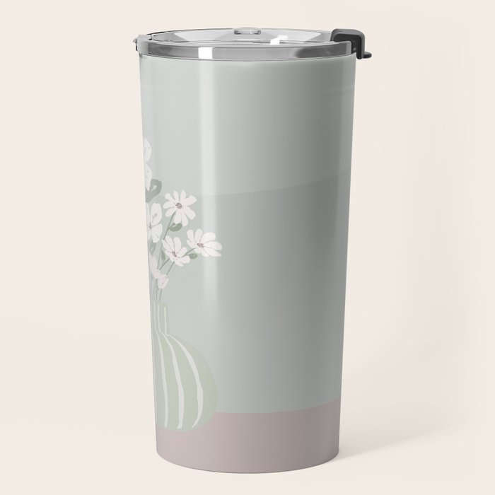 Wildflower bouquet in vase illustration - muted green, dusty pink and beige flowers Travel Mug Gallery Image 2