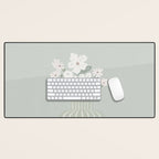 Wildflower bouquet in vase illustration - muted green, dusty pink and beige flowers Desk Mat Gallery Image 1