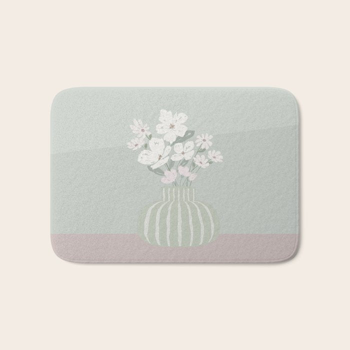 Wildflower bouquet in vase illustration - muted green, dusty pink and beige flowers Bath Mat Gallery Image 1