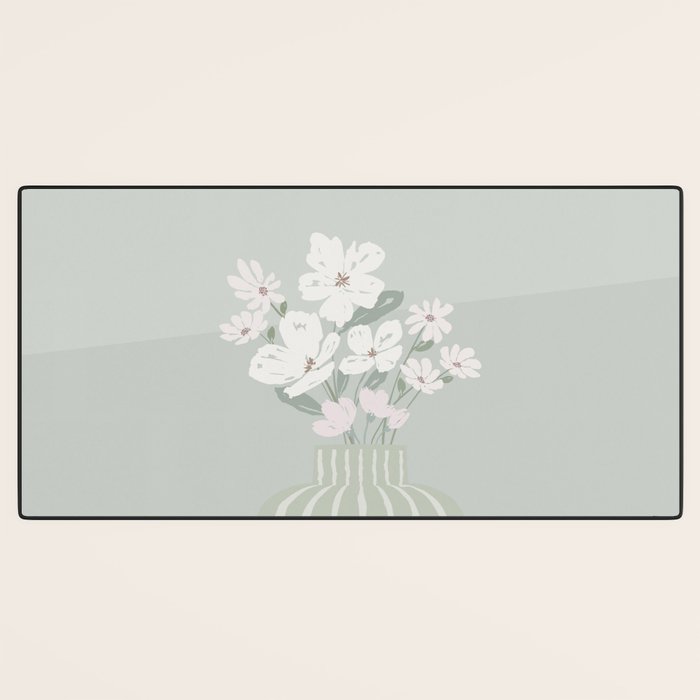 Wildflower bouquet in vase illustration - muted green, dusty pink and beige flowers Desk Mat Gallery Image 3