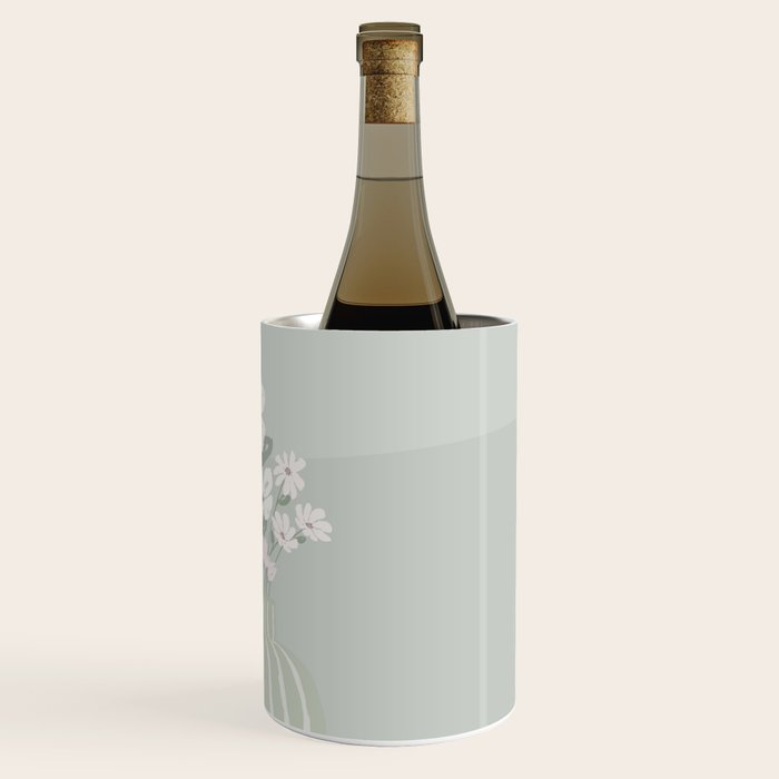 Wildflower bouquet in vase illustration - muted green, dusty pink and beige flowers Wine Chiller Gallery Image 3