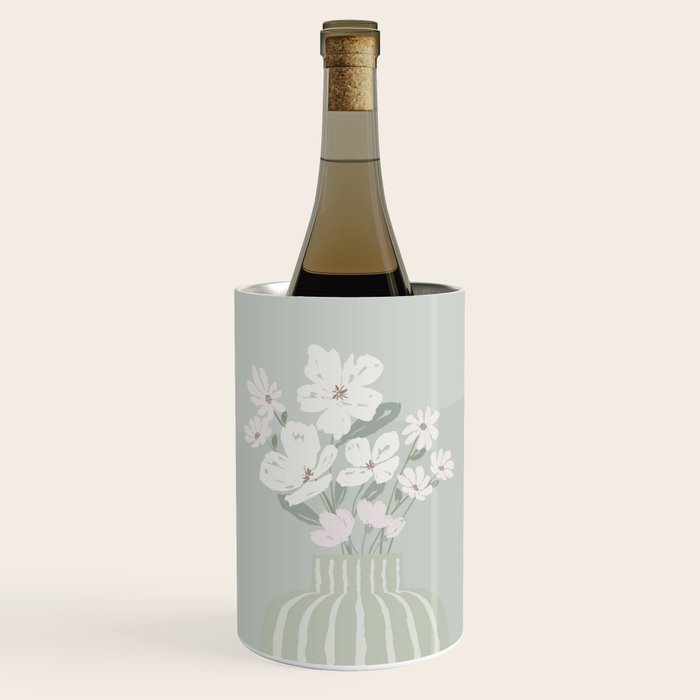 Wildflower bouquet in vase illustration - muted green, dusty pink and beige flowers Wine Chiller Gallery Image 1