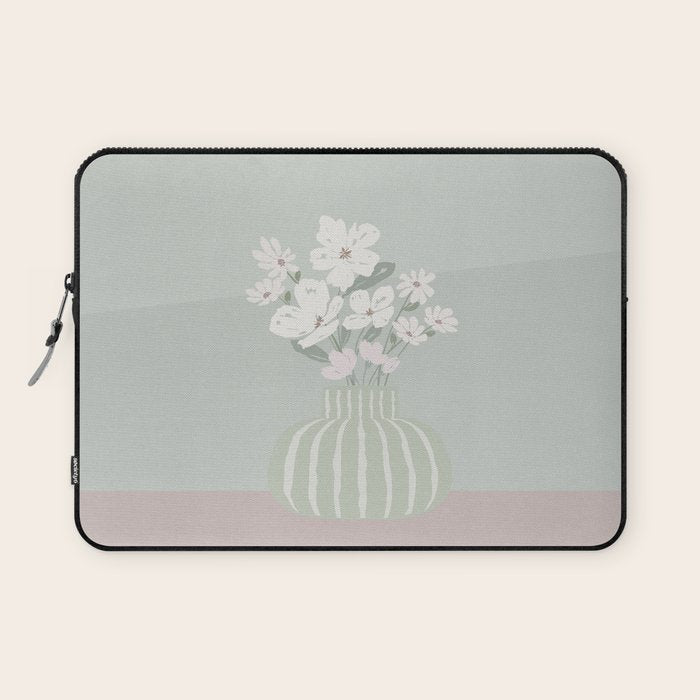 Wildflower bouquet in vase illustration - muted green, dusty pink and beige flowers Laptop Sleeve Gallery Image 1