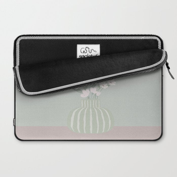 Wildflower bouquet in vase illustration - muted green, dusty pink and beige flowers Laptop Sleeve Gallery Image 2