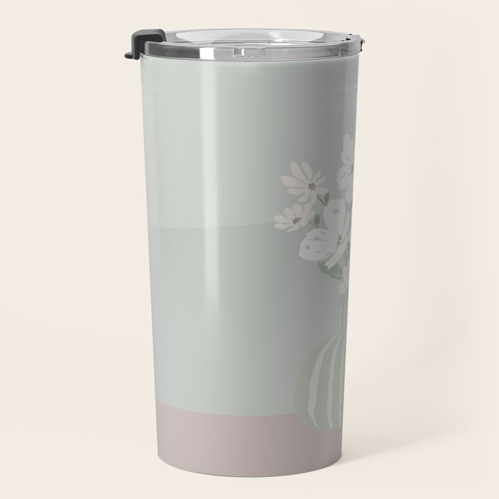 Wildflower bouquet in vase illustration - muted green, dusty pink and beige flowers Travel Mug Gallery Image 3