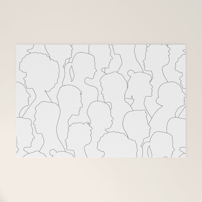 Black and white diverse people crowd pattern Welcome Mat Gallery Image 1