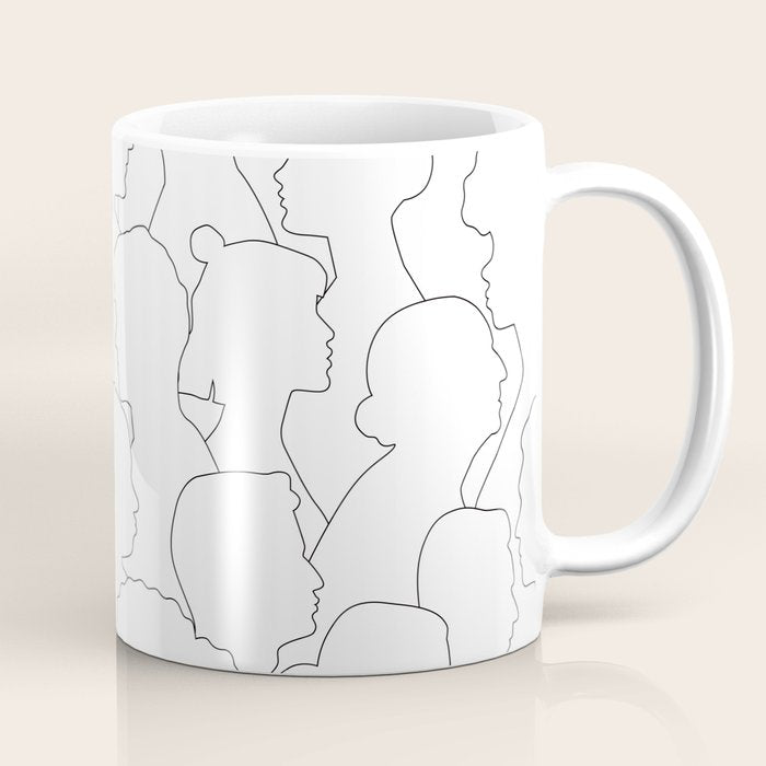 Black and white diverse people crowd pattern Coffee Mug Gallery Image 1