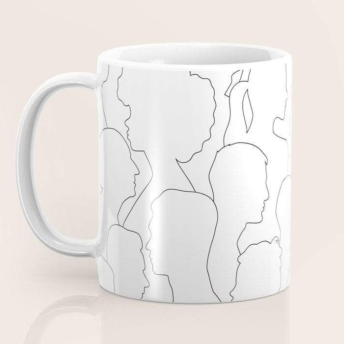 Black and white diverse people crowd pattern Coffee Mug Gallery Image 3