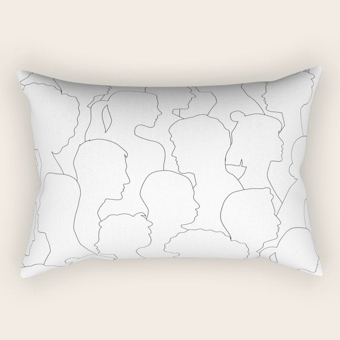 Black and white diverse people crowd pattern Rectangular Pillow Gallery Image 2