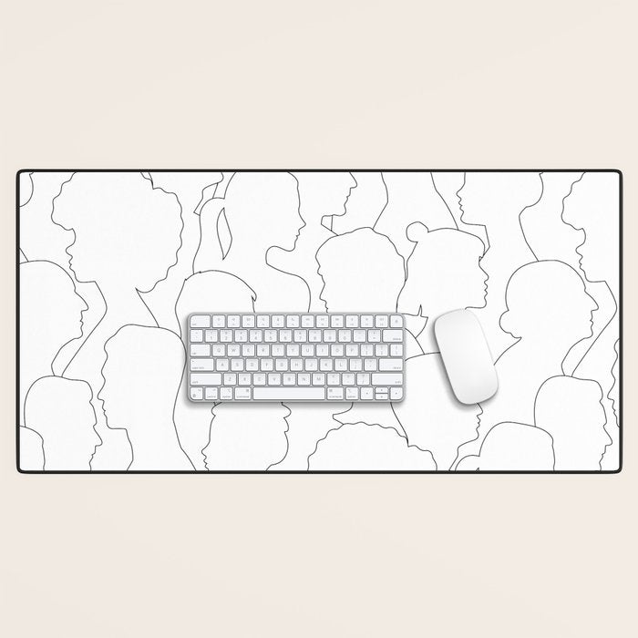 Black and white diverse people crowd pattern Desk Mat Gallery Image 1