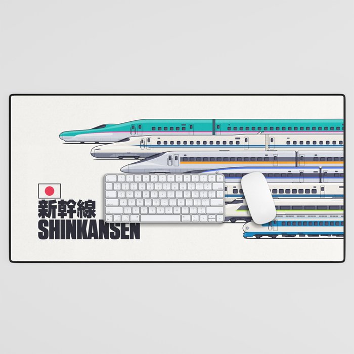 Shinkansen Bullet Train Evolution - White Desk Mat Gallery Image 1