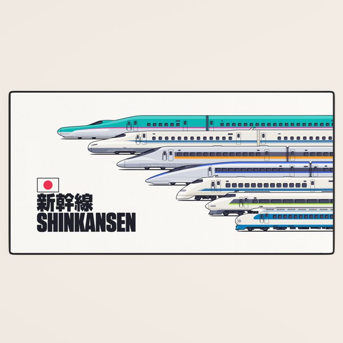 Shinkansen Bullet Train Evolution - White Desk Mat Gallery Image 3