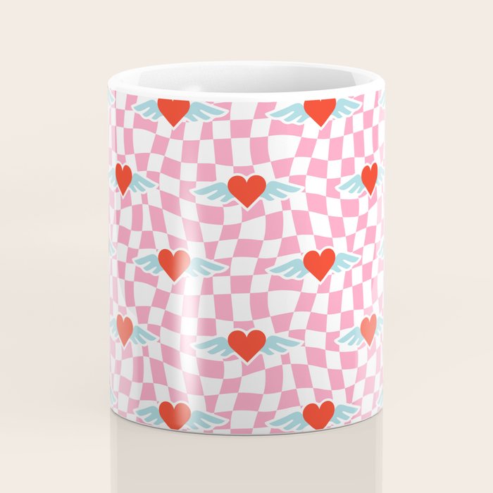 Red love heart checkered pattern Coffee Mug Gallery Image 4