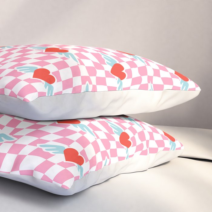 Red love heart checkered pattern Pillow Sham Gallery Image 3