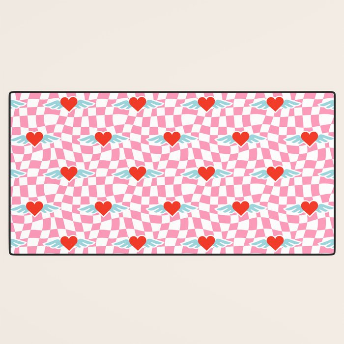 Red love heart checkered pattern Desk Mat Gallery Image 3