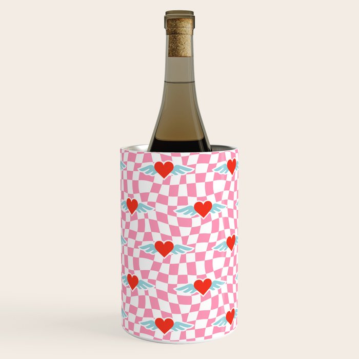 Red love heart checkered pattern Wine Chiller Gallery Image 2