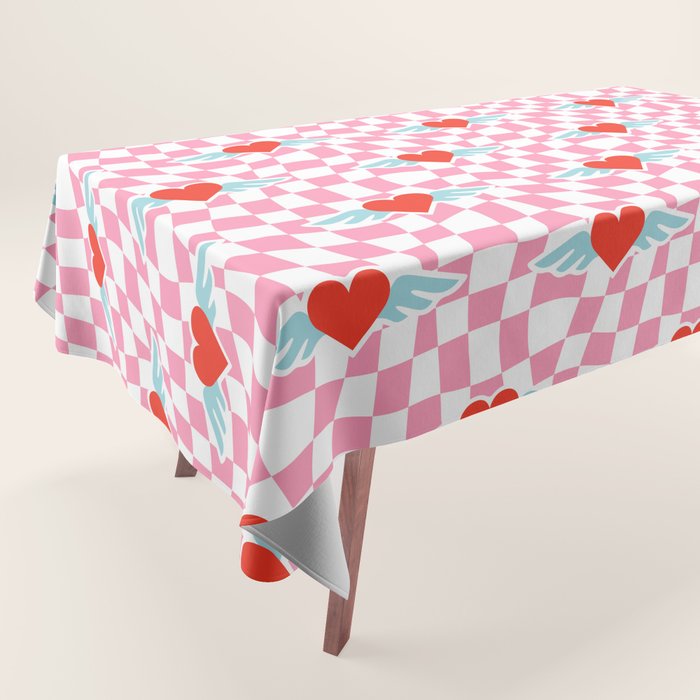Red love heart checkered pattern Tablecloth Gallery Image 1